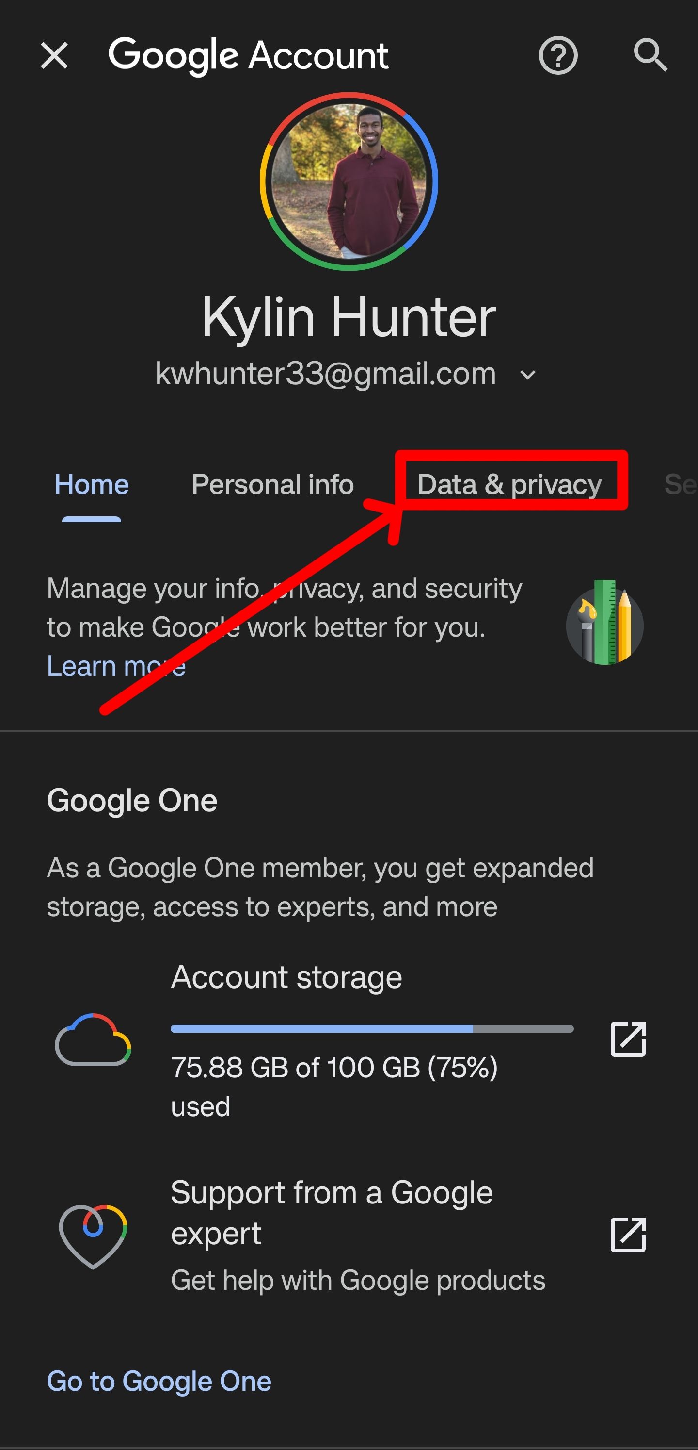 Tap data and privacy to access the submenu. 