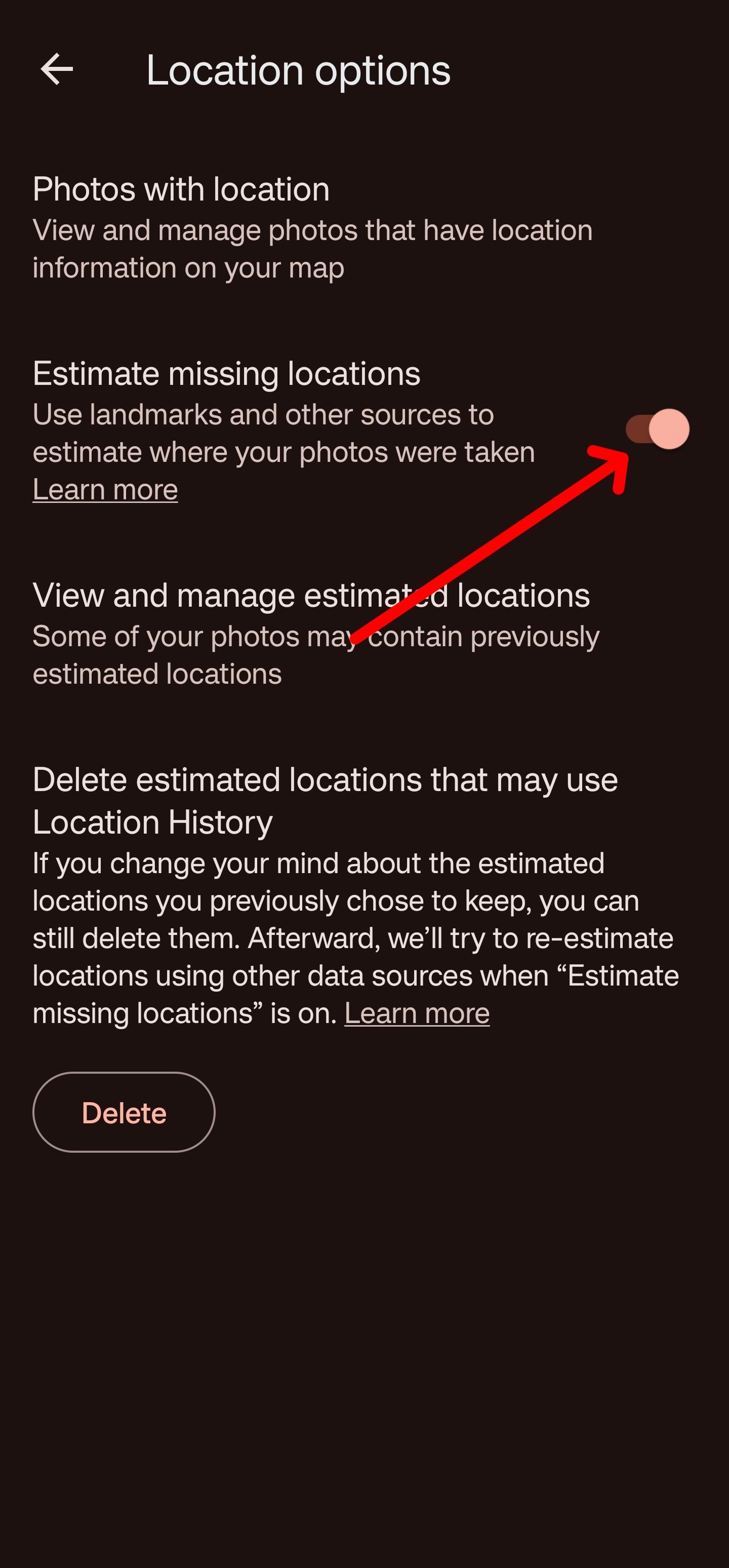 Next to estimate missing locations, click the switch to turn it off.