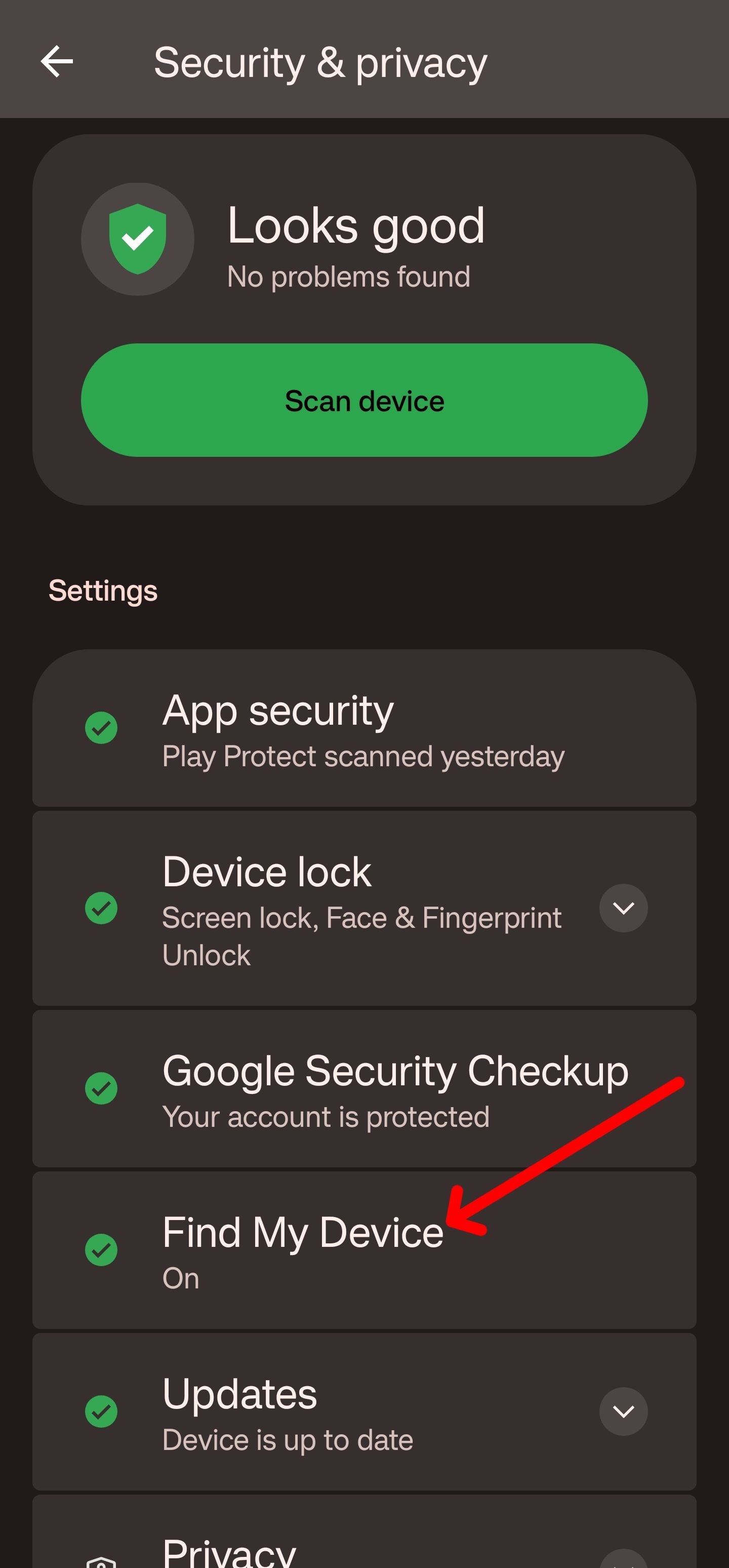 Select find my device from this menu