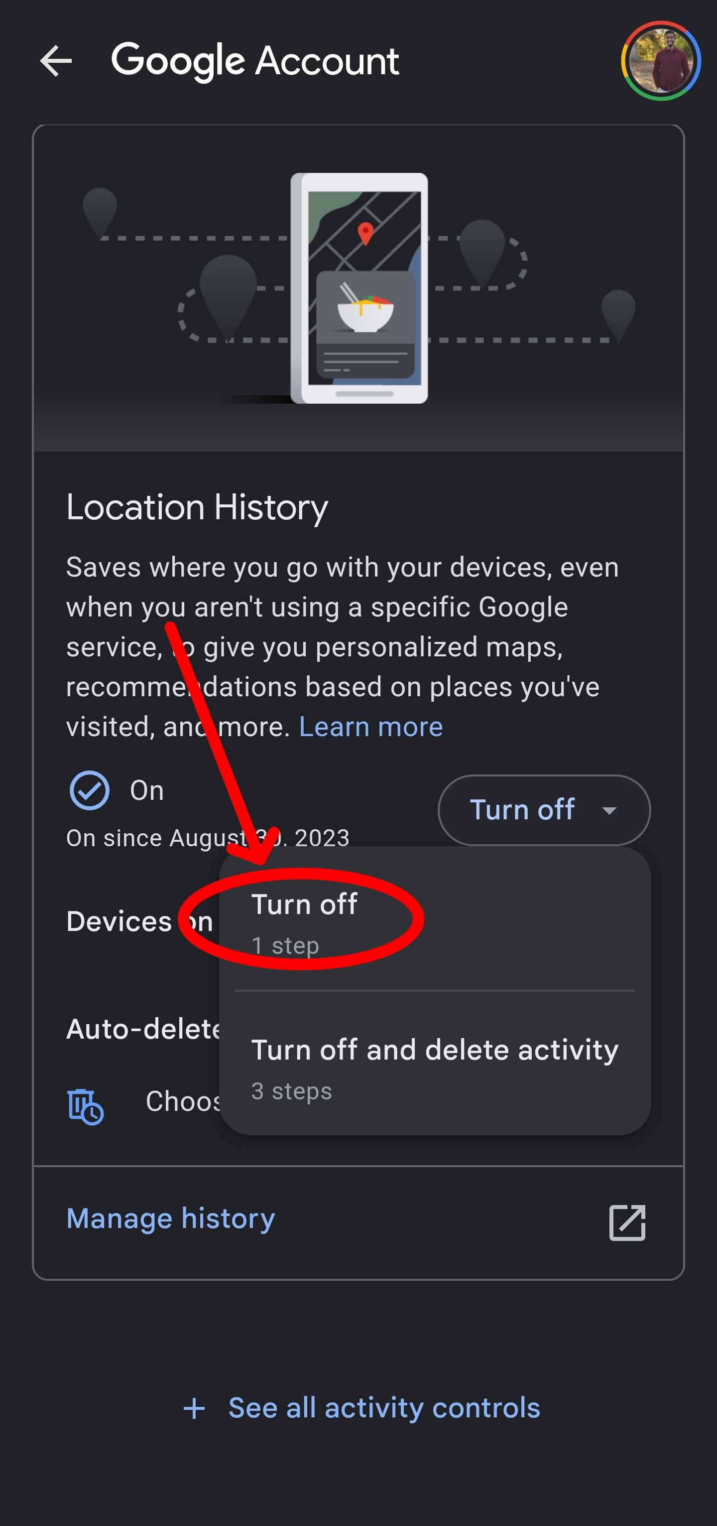 Tap Turn off to deactivate the location services.