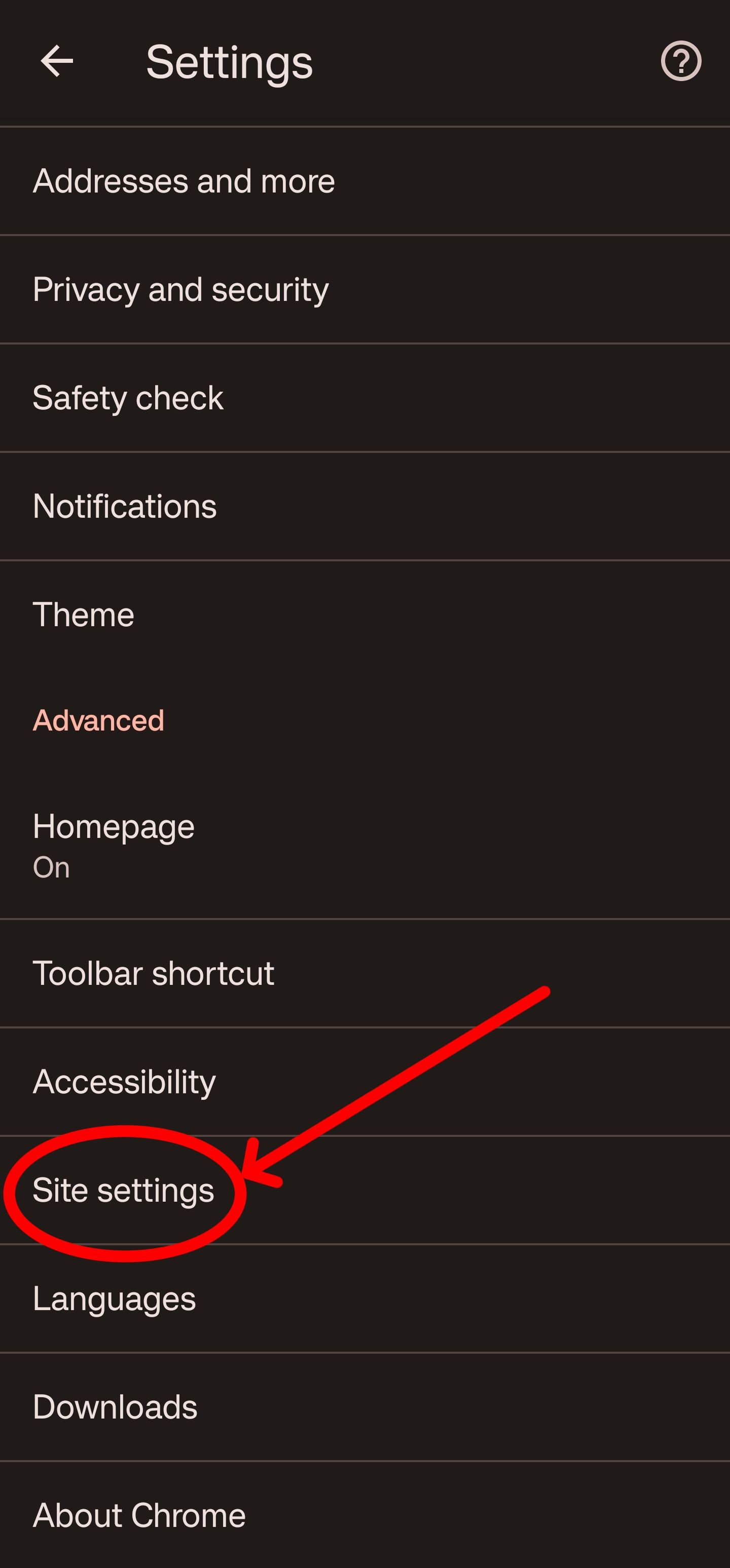 Click on site settings to access your location settings.