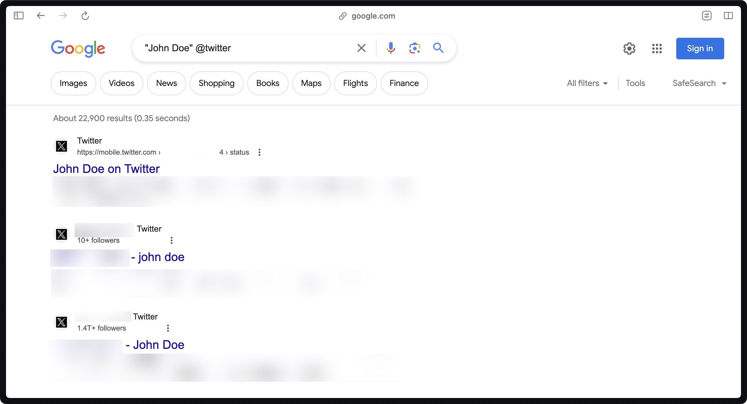 Filtering Google search results with @ operator