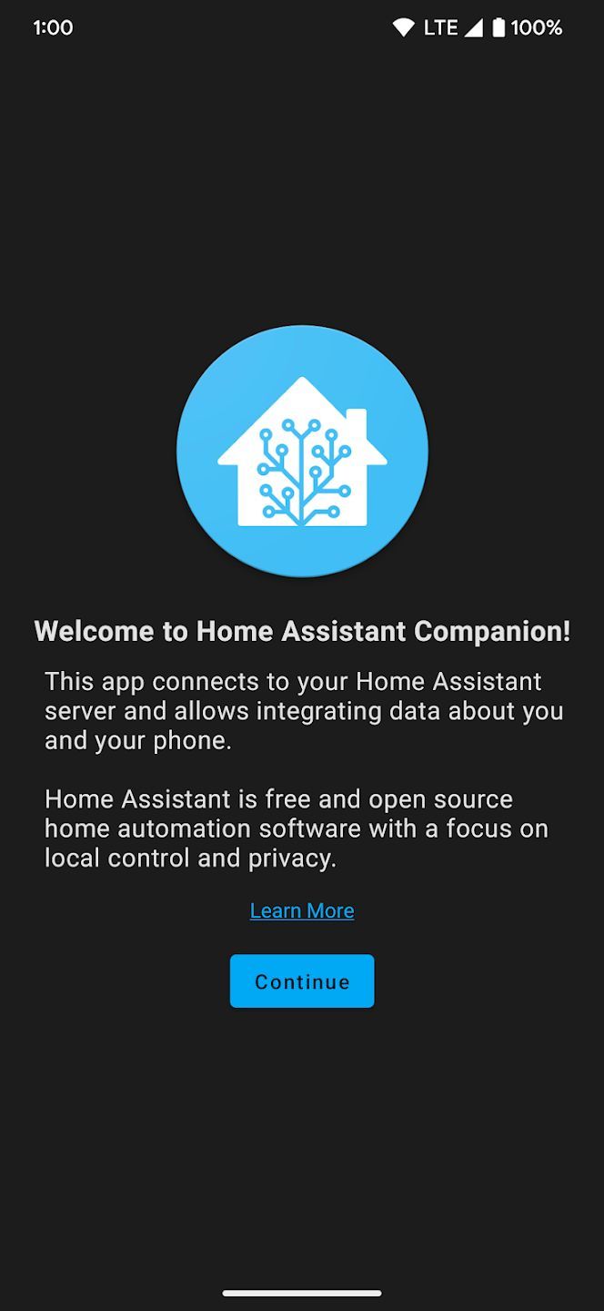 Screenshot of the Home Assistant app's home screen