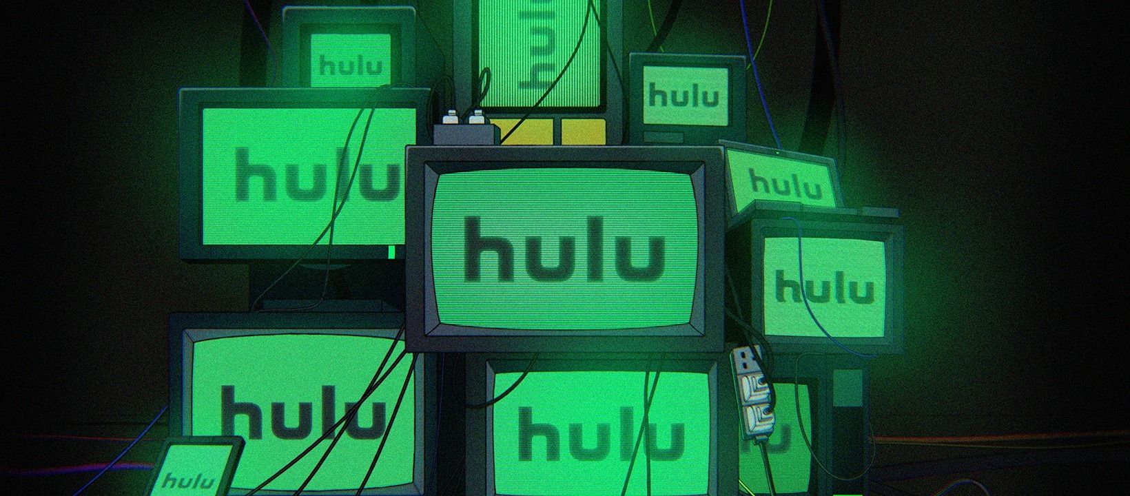 Hulu cover art depicting the hulu logo on several TVs