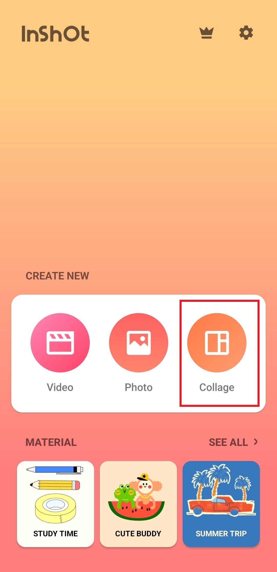 Screenshot of the Collage option in InShot