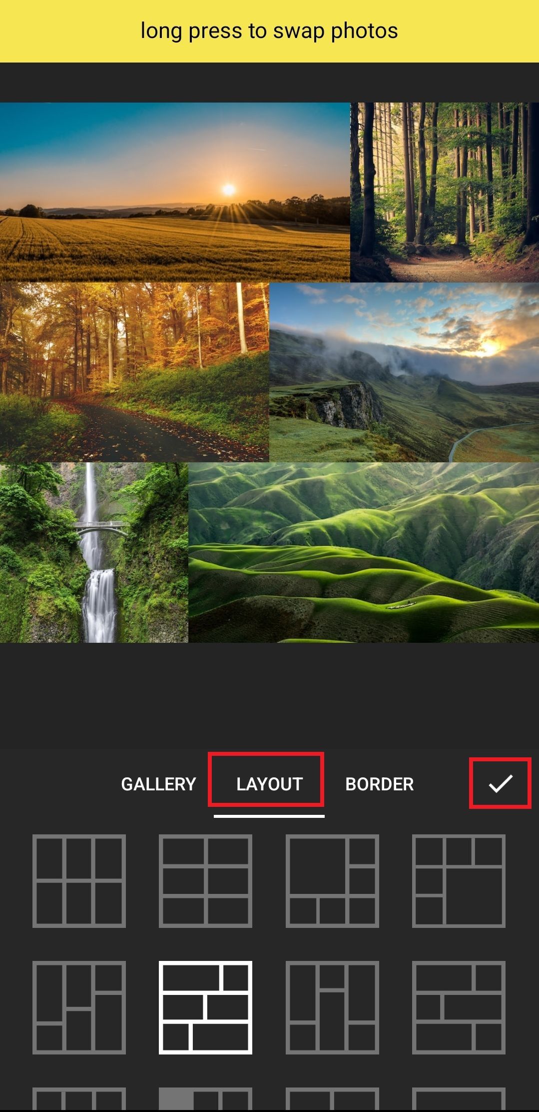 Screenshot of the Layout options in InShot