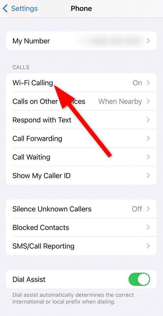 Apple iPhone Wi-Fi calling setting