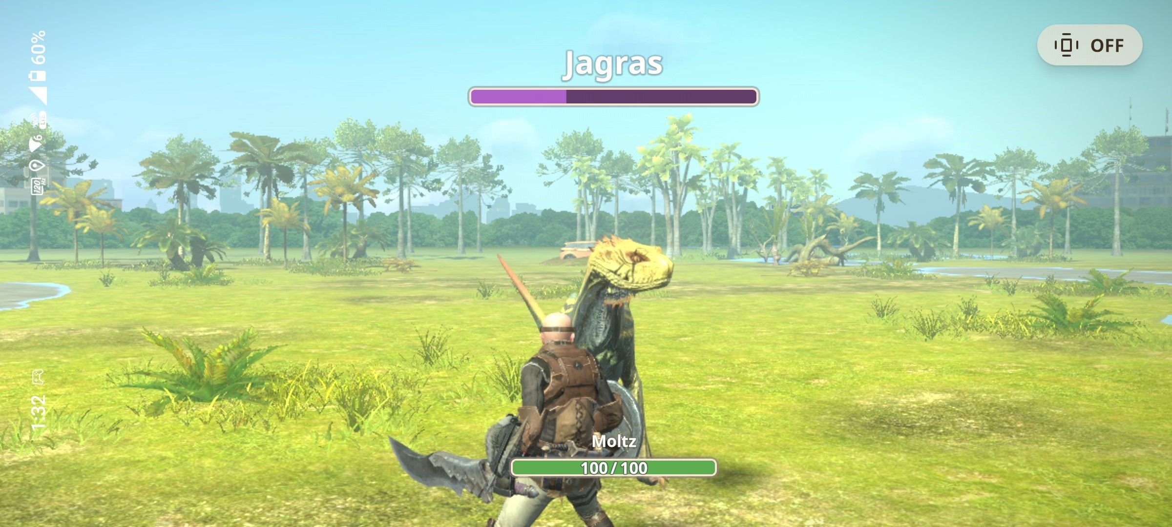 Monster Hunter Now screenshot of main character and monster
