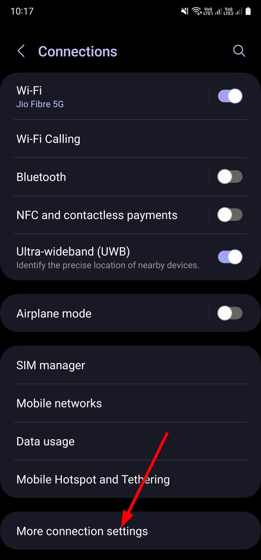 More connection settings inside Galaxy S22 Ultra Settings menu