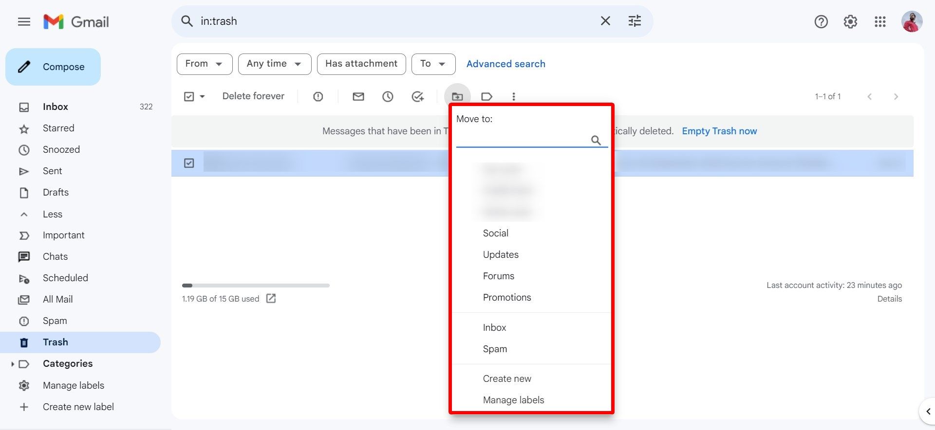 Switch messages to a folder on Gmail web