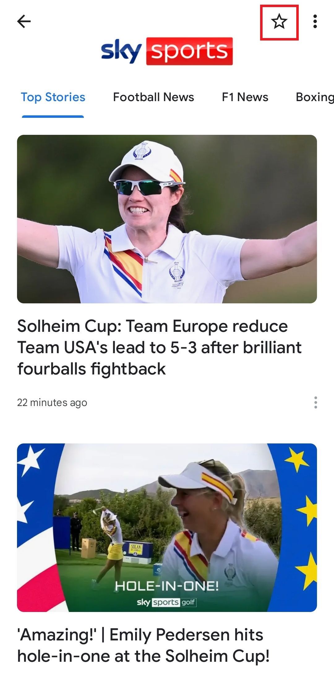 Screenshot of the superstar icon in Google News