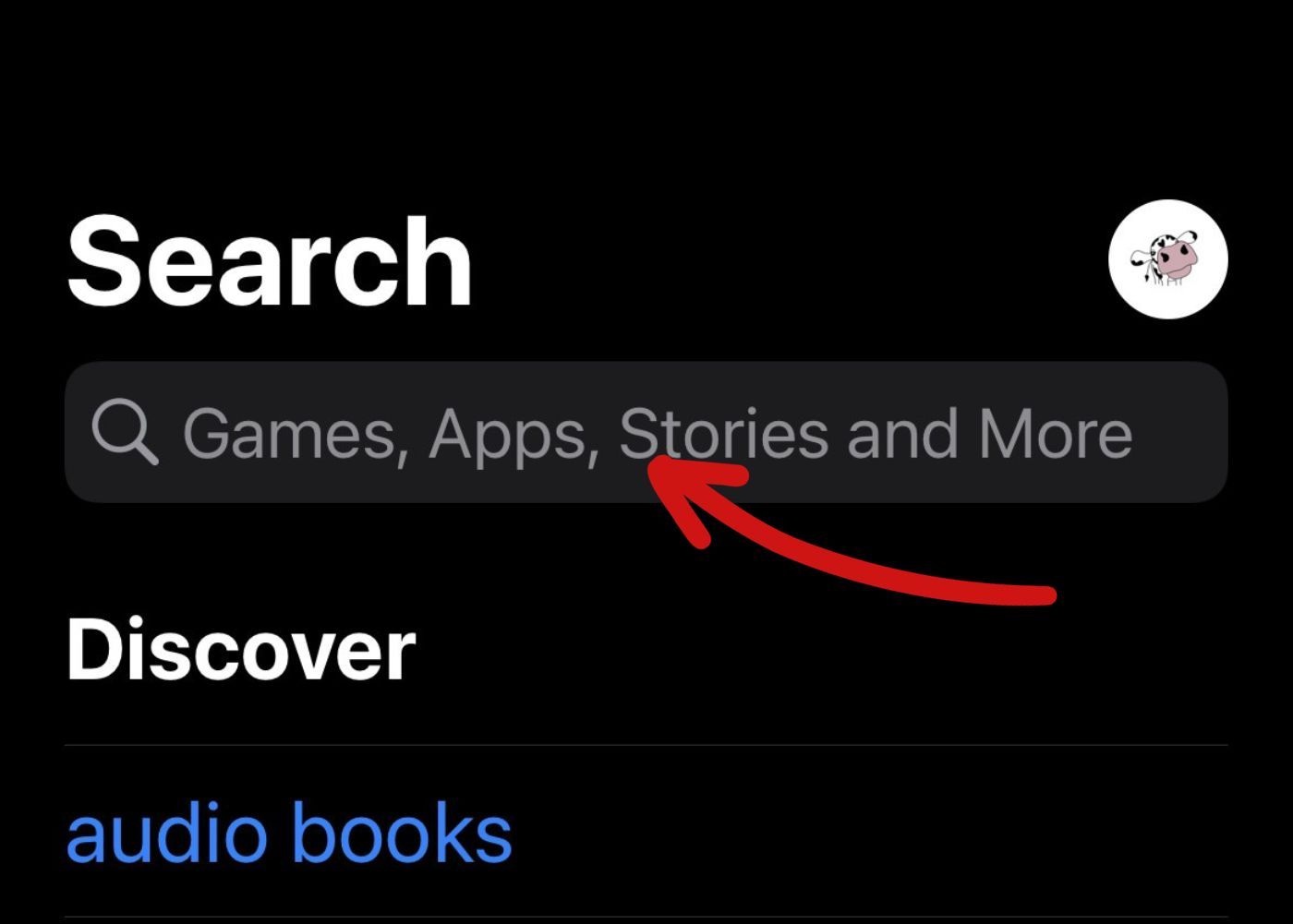 screenshot of iOS device with an arrow showing the app store search bar