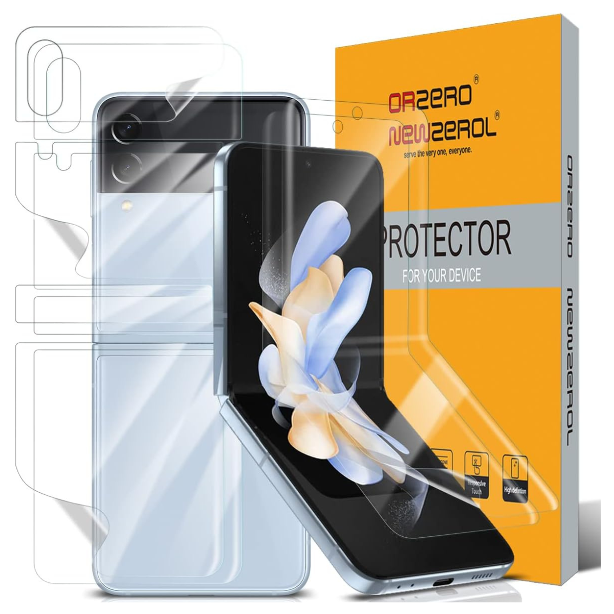 The Orzero Screen Protector 2-Pack for Samsung Galaxy Z Flip 4.