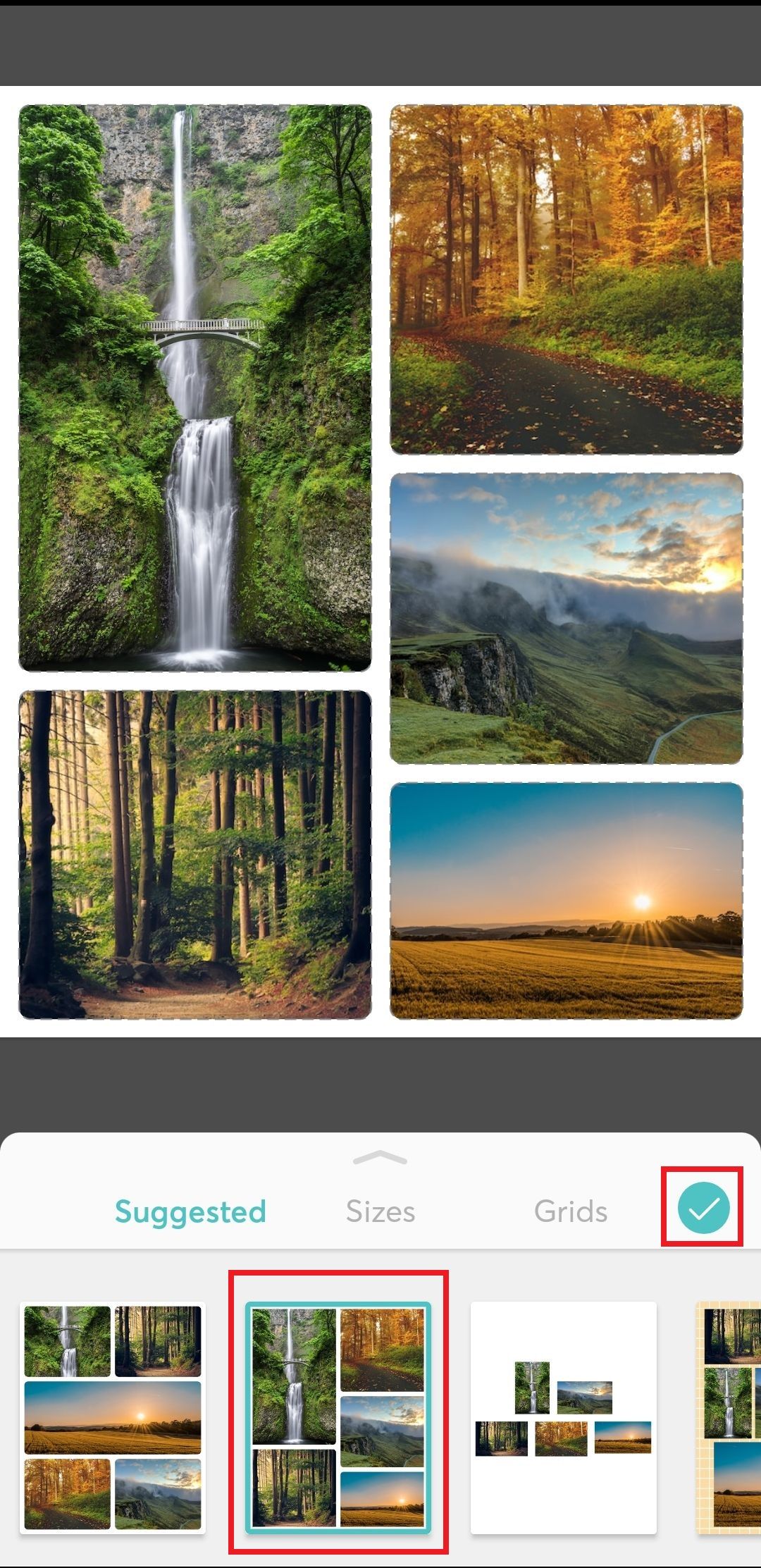 Screenshot of templates in PicCollage