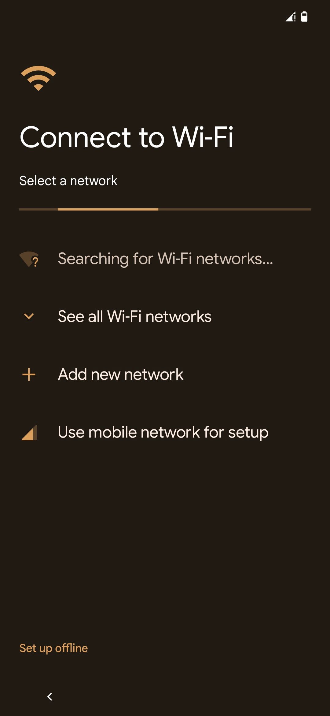 Google Pixel connecting to Wi-Fi screen during setup