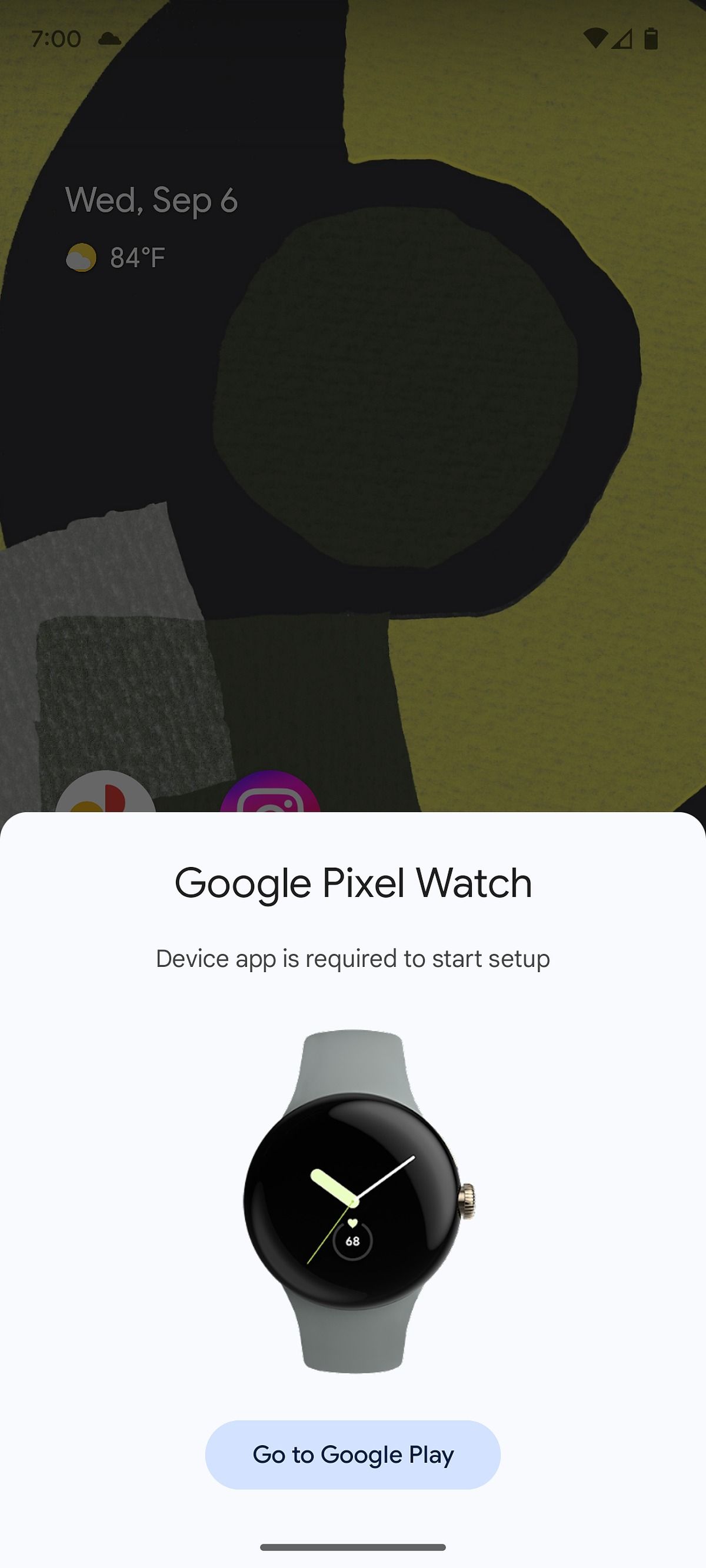 A prompt to start up Pixel Watch on a Pixel 7a.