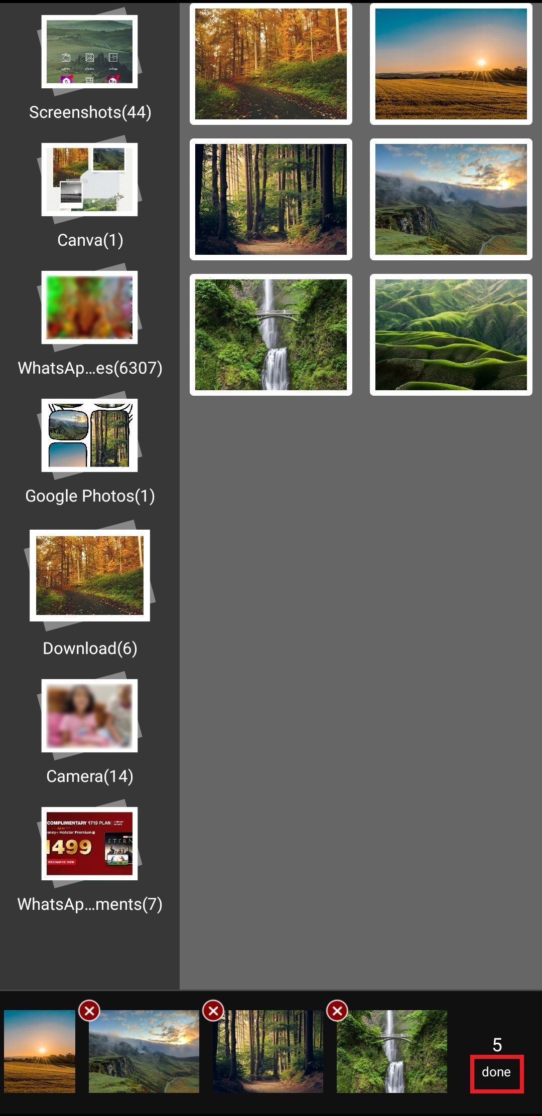 Screenshot highlighting the 'Done' option in Pixlr
