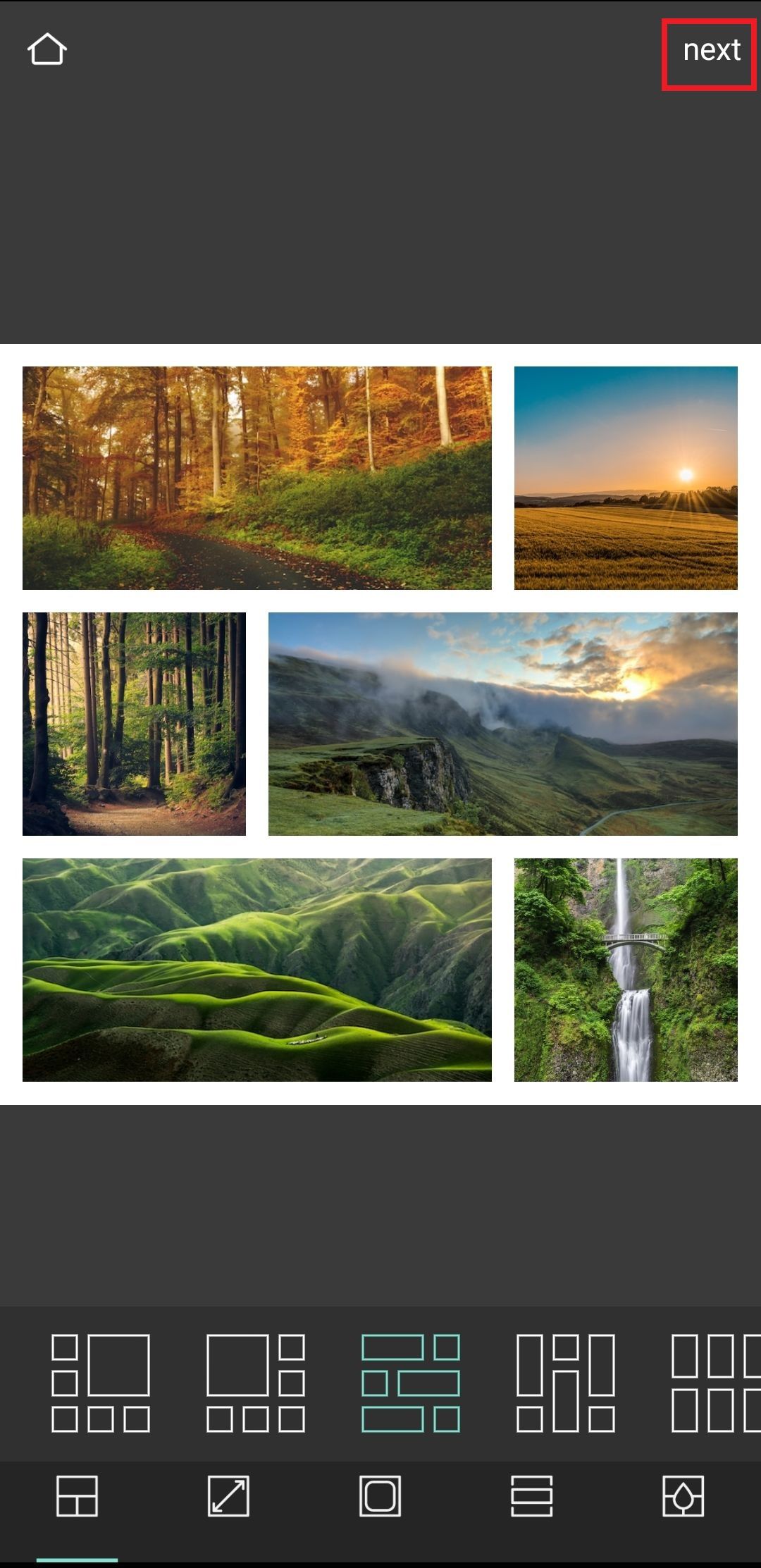 Screenshot of collage templates in Pixlr