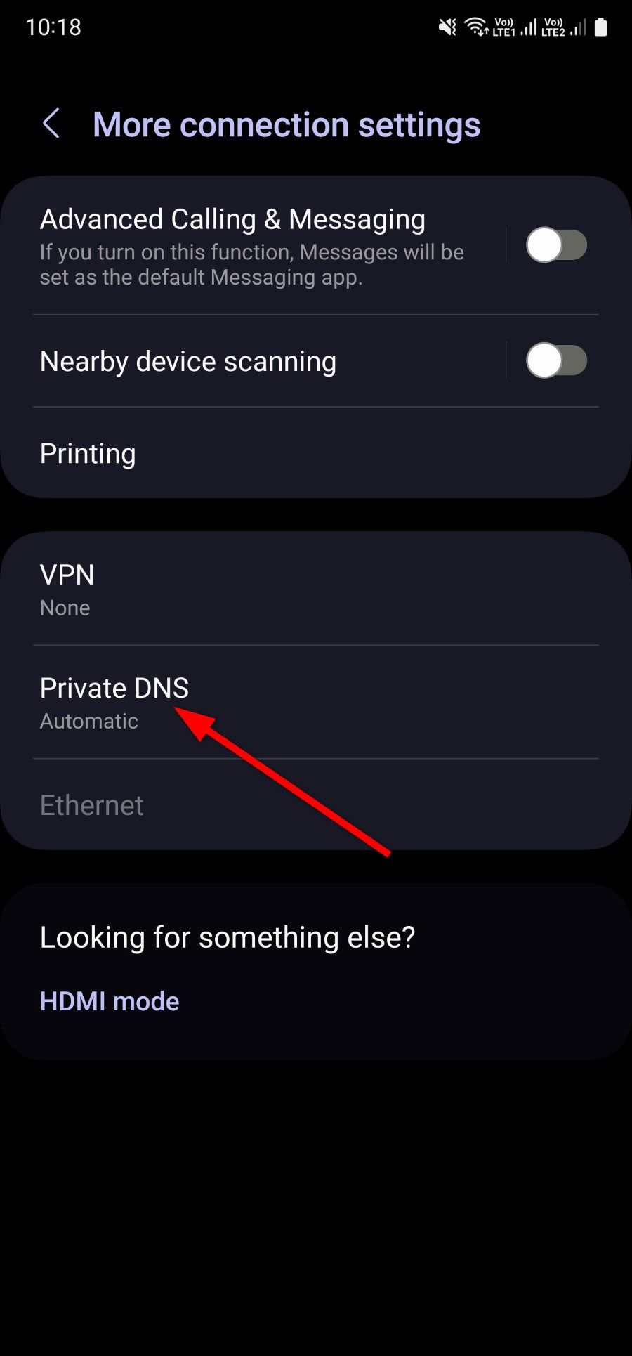 Private DNS option inside Galaxy S22 Ultra's Connection menu