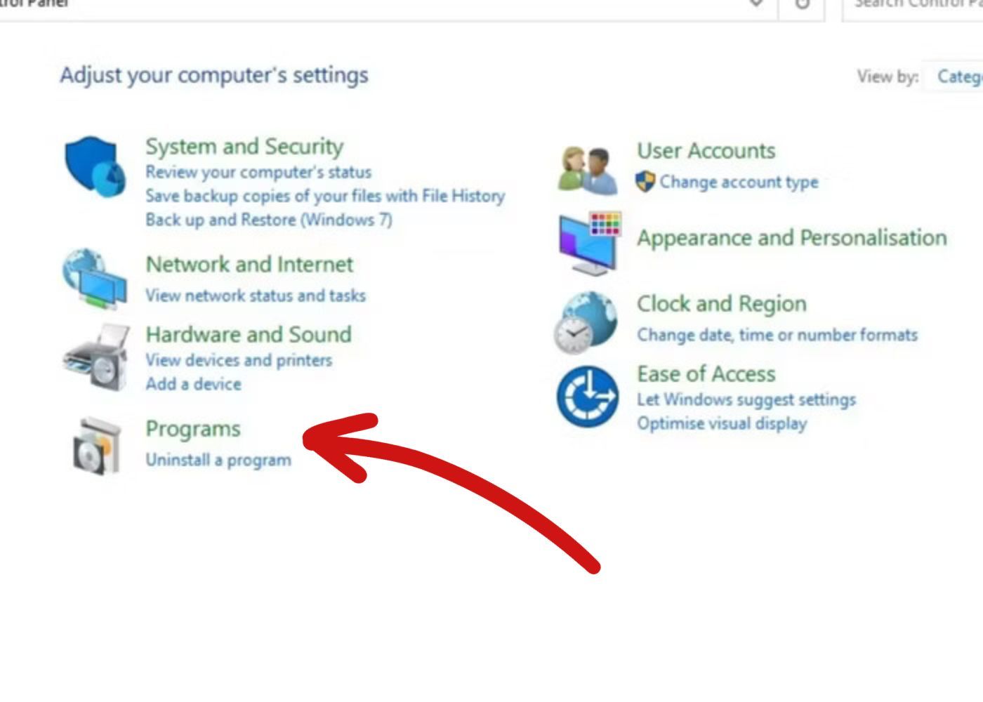 Screenshot of programs and features on PC
