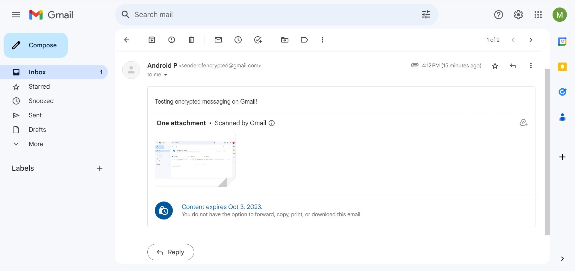 gmail confidential mode on recipient message account for