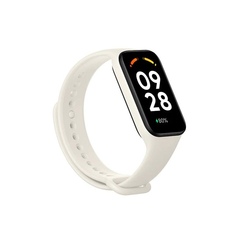 An ivory Redmi Band 2 on a white background