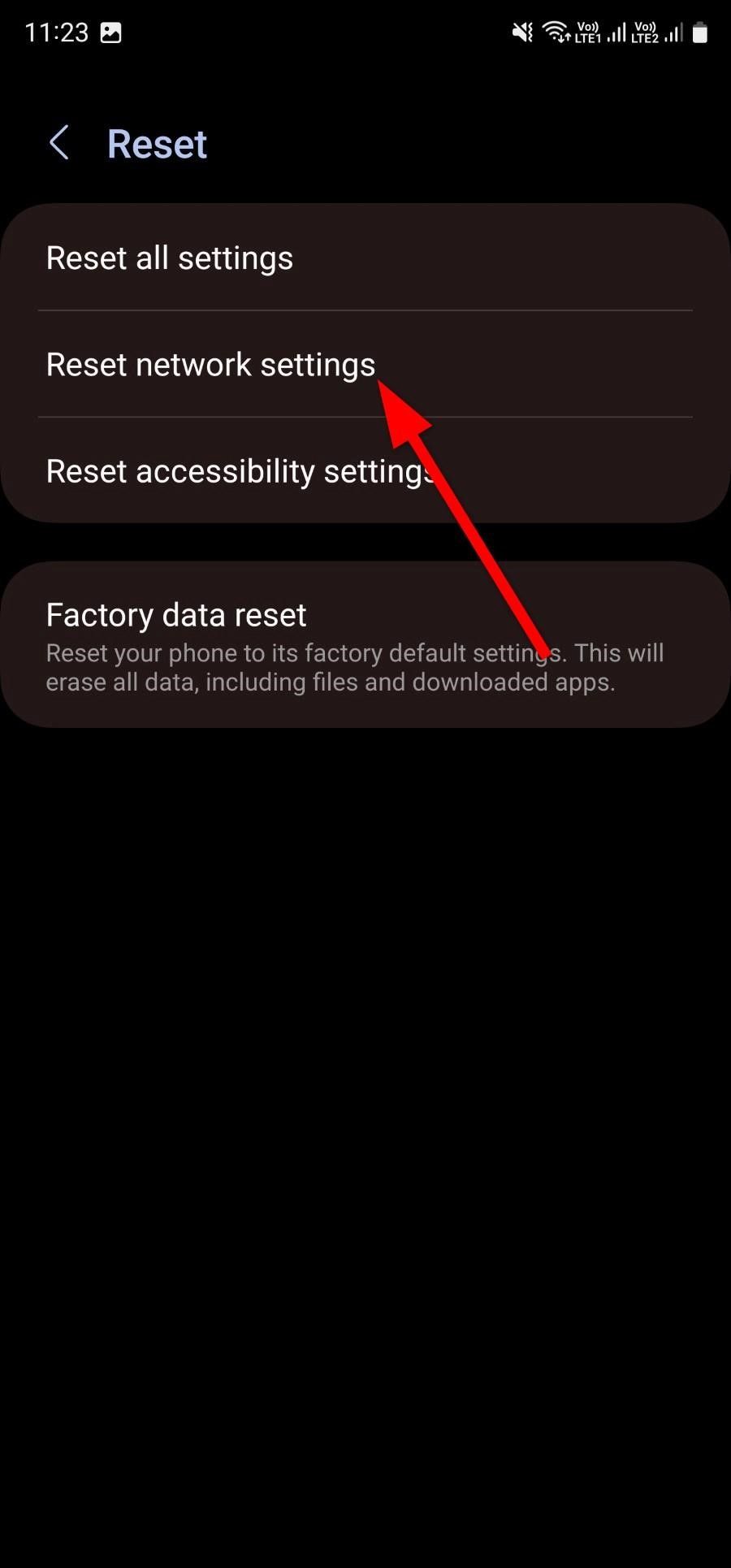 Galaxy S22 Ultra reset network settings