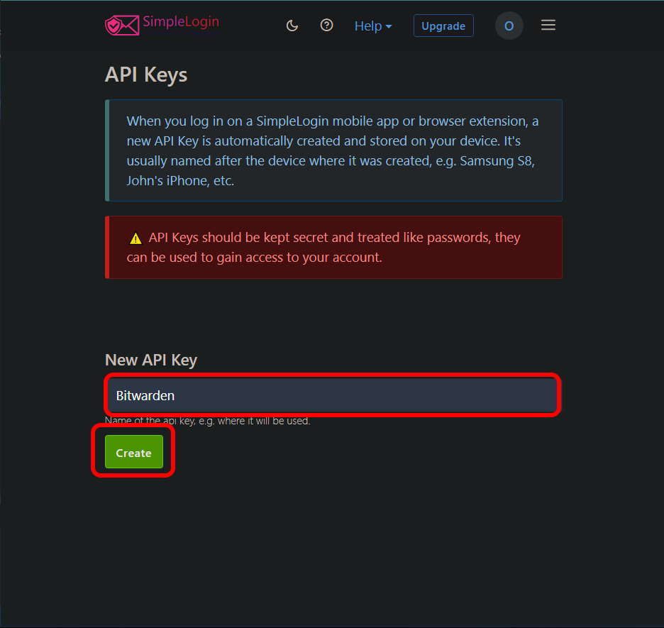 Obtenir la clé API de SimpleLogin