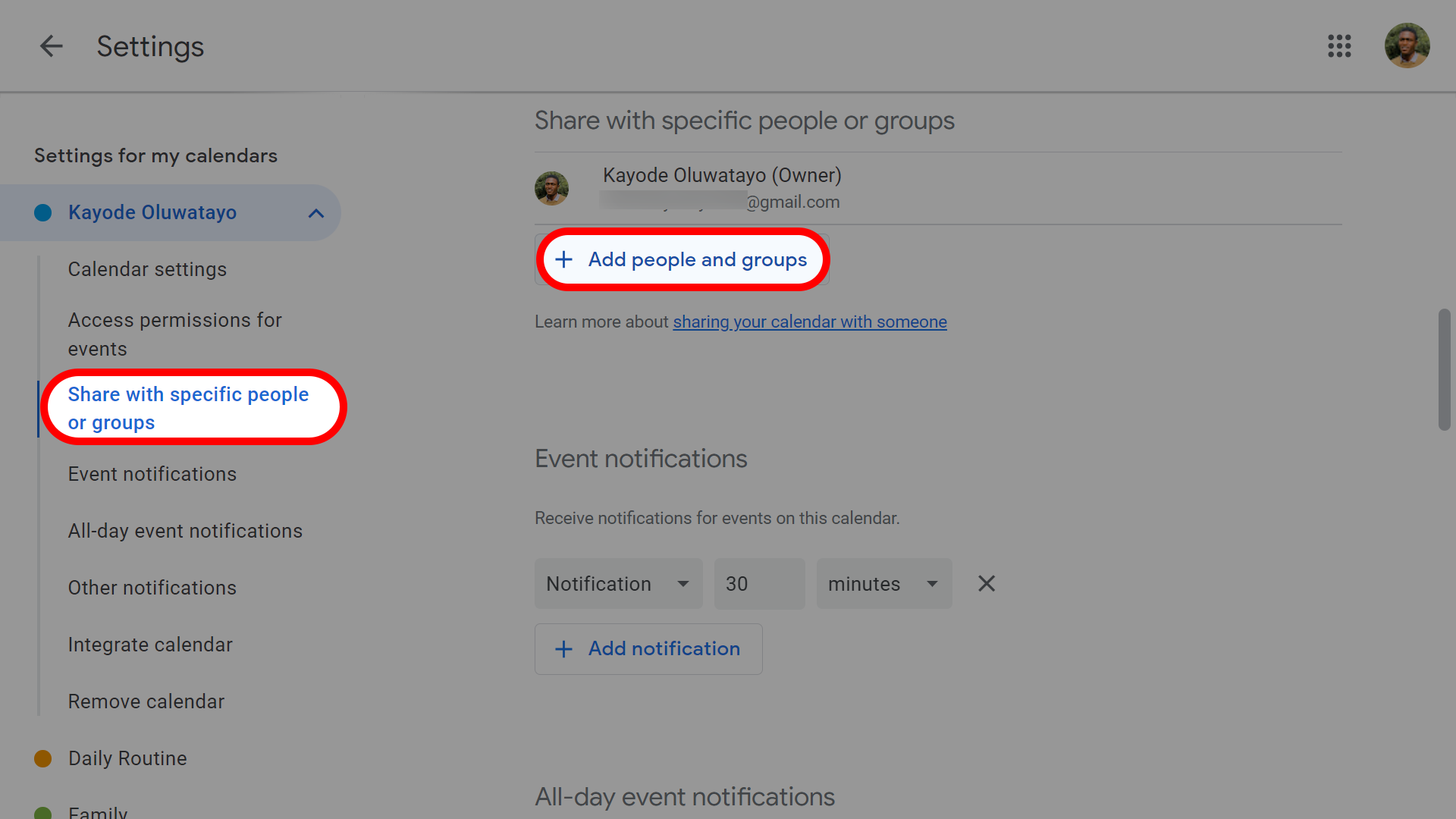 Sharing a Google calendar with specific people or groups