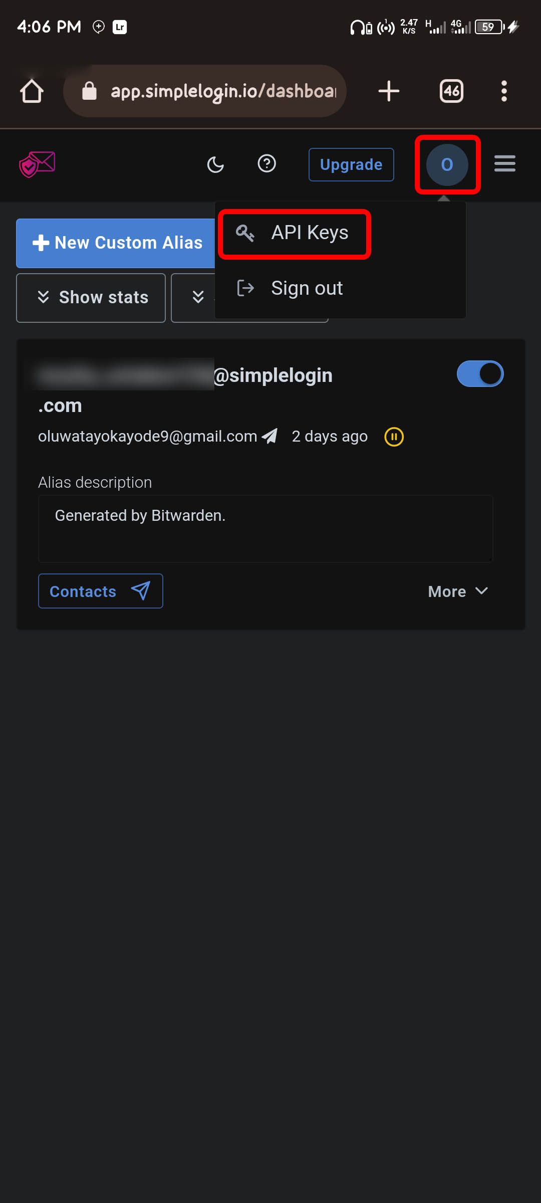Obtenir la clé API de SimpleLogin