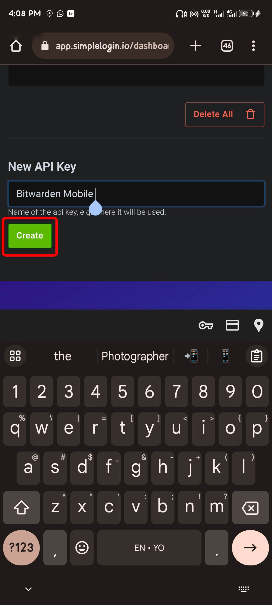 Obtenir la clé API de SimpleLogin