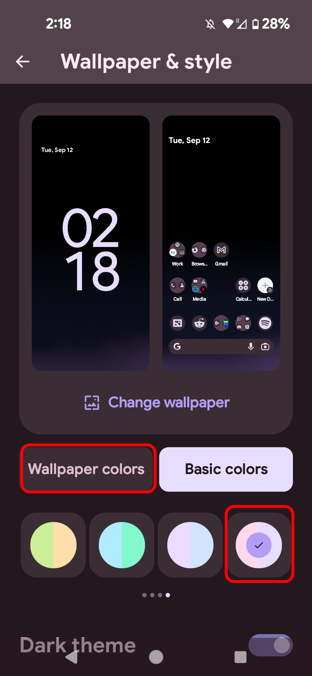 Picking a new color generated from the wallpaper