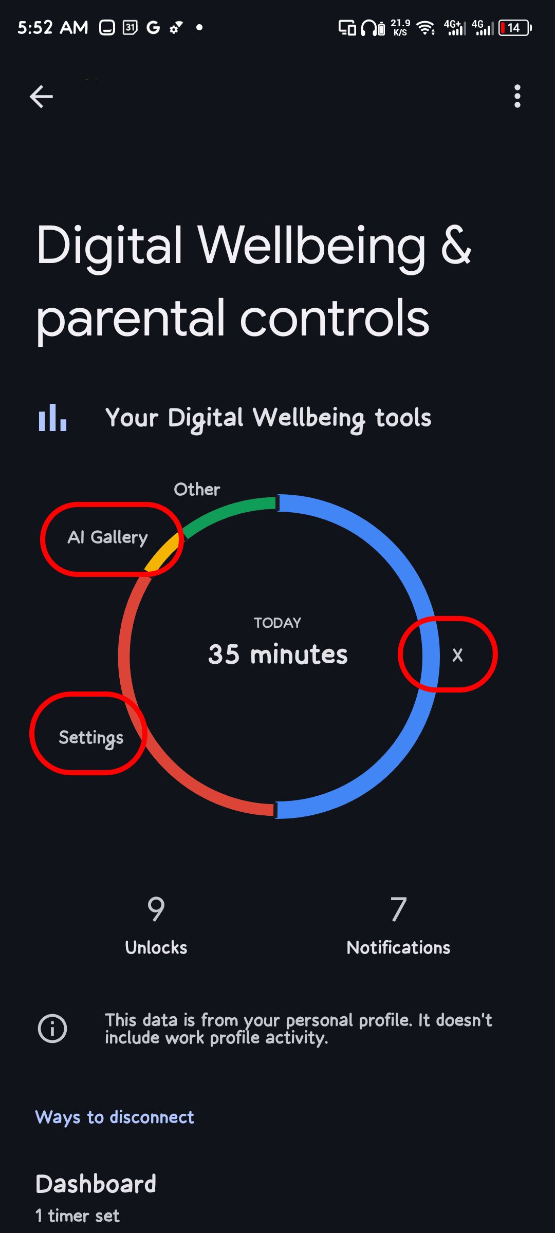 A screenshot showing Google's Digital Wellbeing main page