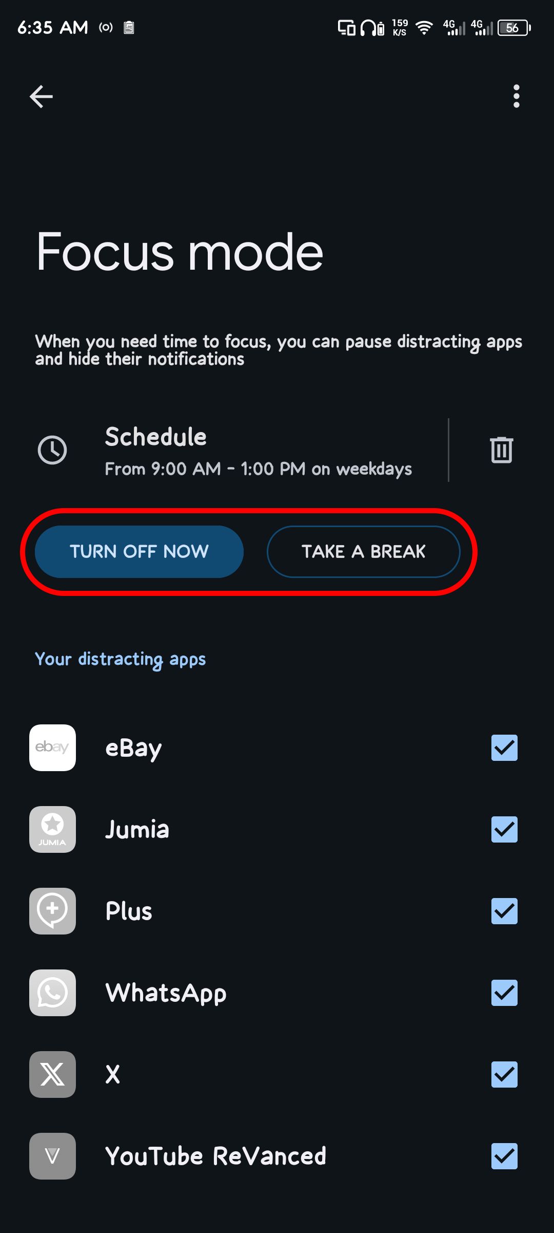 Turning off or pausing Focus mode in the Digital Wellbeing app