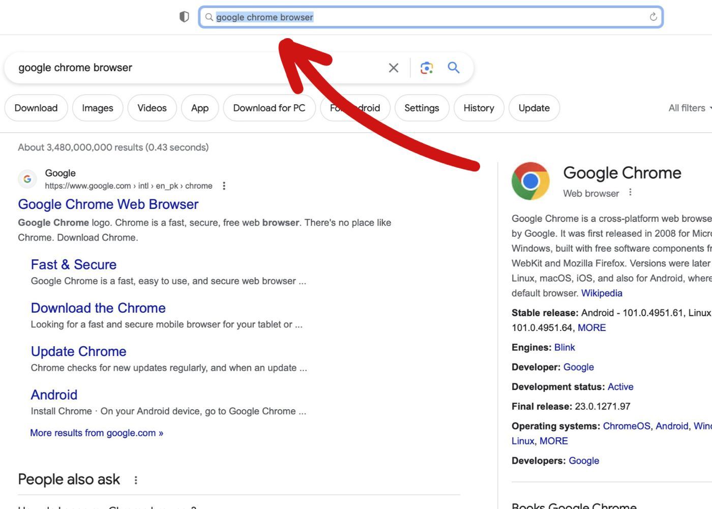 Screenshot of Google Chrome being searched for in the Safari browser