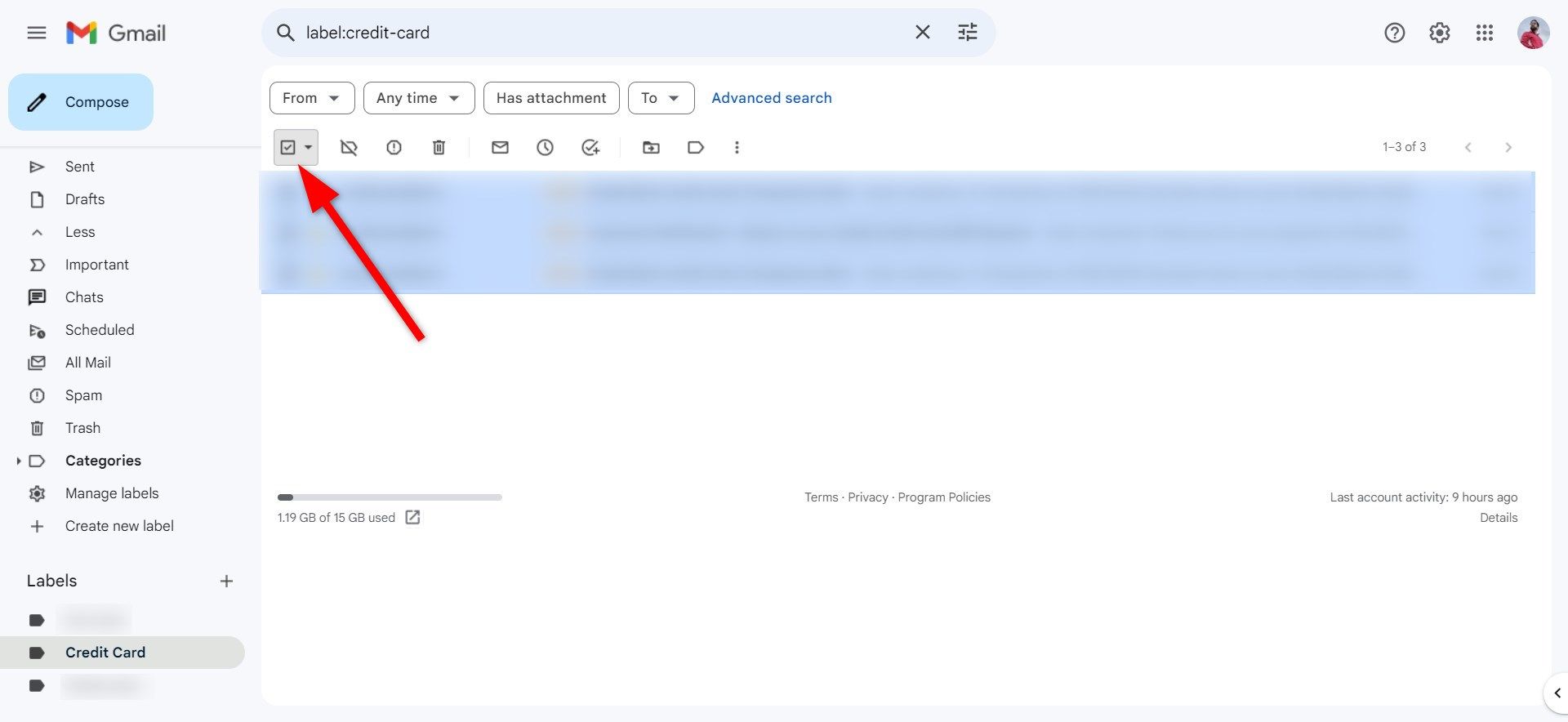 Opt out all messages interior labels in Gmail on the catch