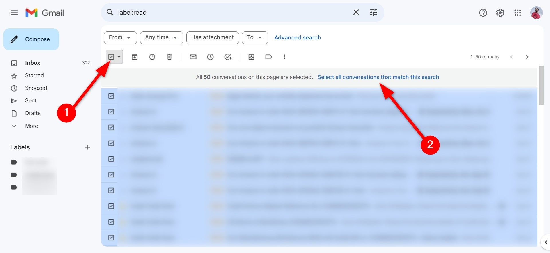 Opt out all be taught messages on Gmail web