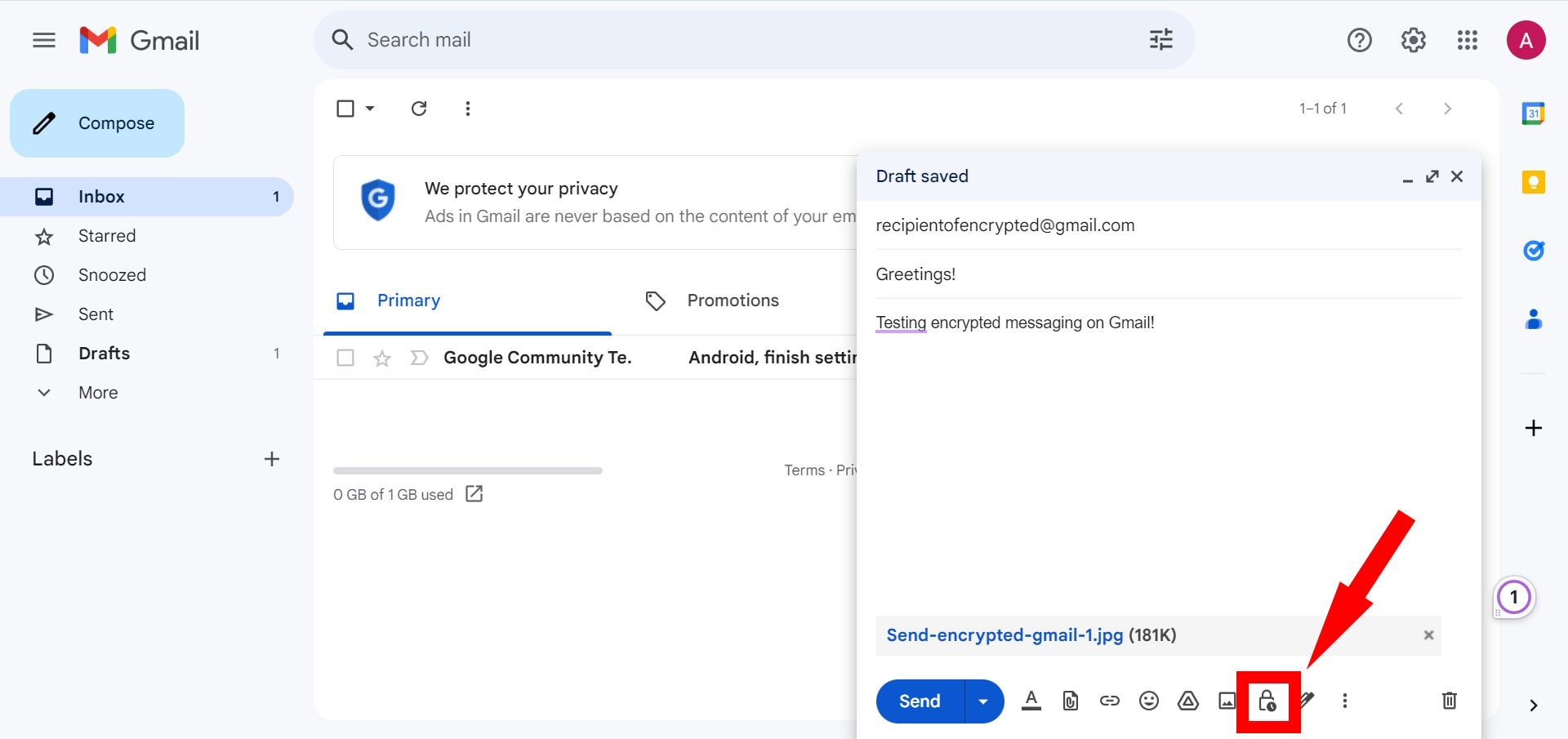 how to send an encrypted pdf in gmail