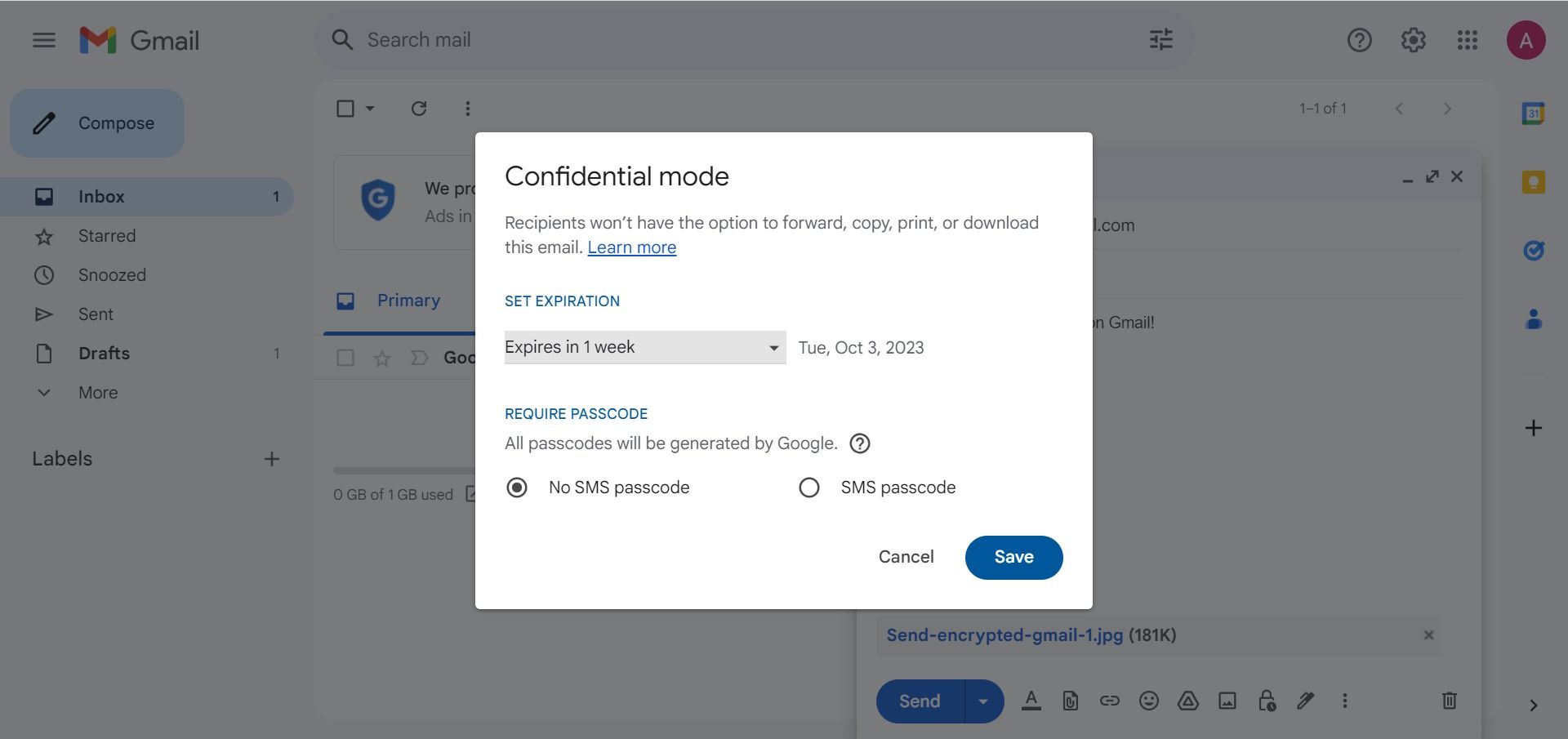 self assurance mode window in gmail