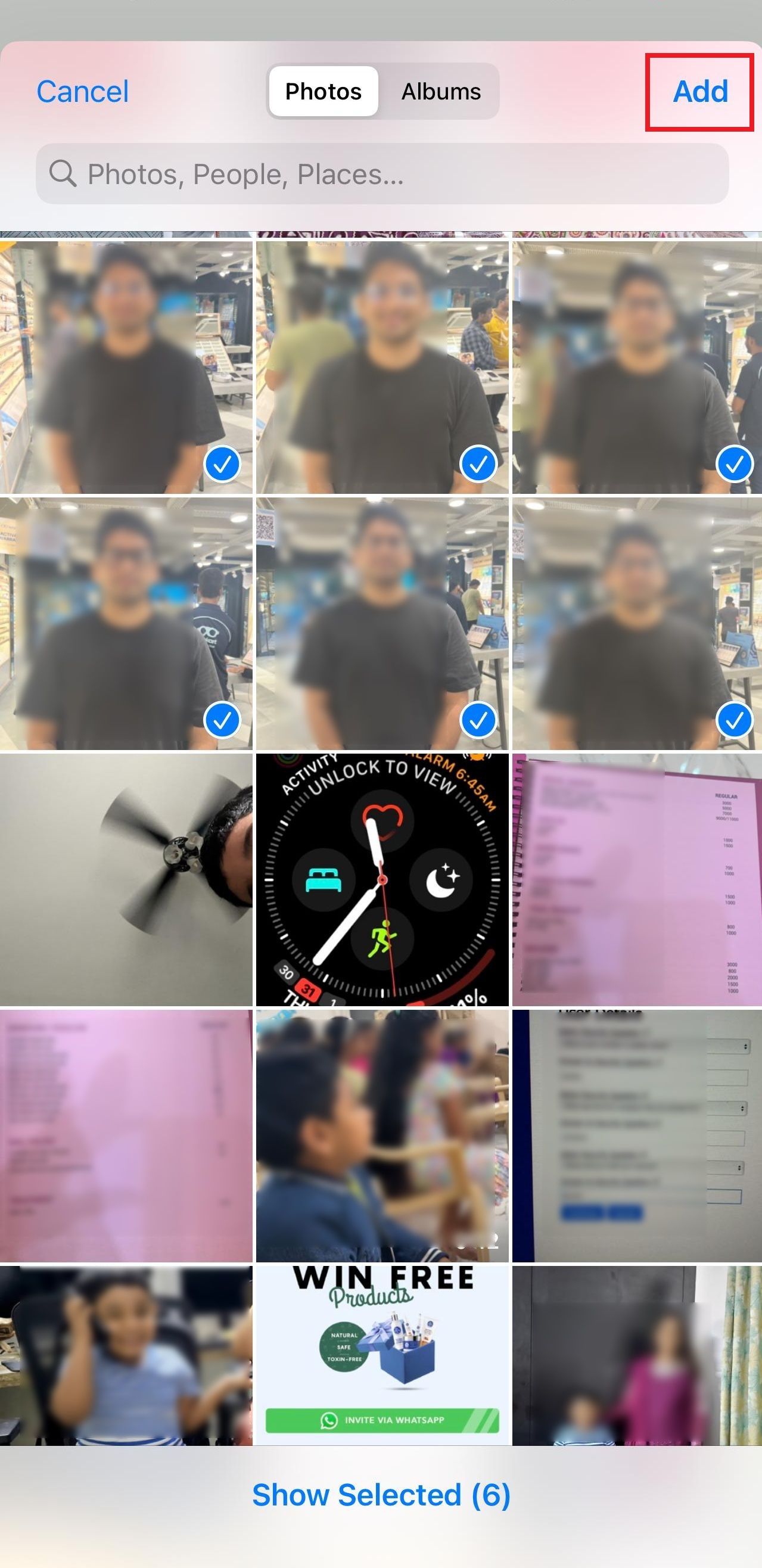 Screenshot highlighting the 'Add' option in Photo Grid