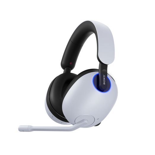 White Sony Inzone H9 Wireless Headphones positioned at an angle on White Background