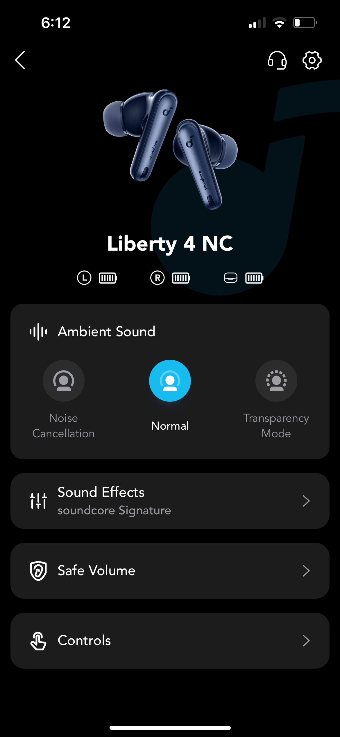 Soundcore Liberty 4 NC app home screen