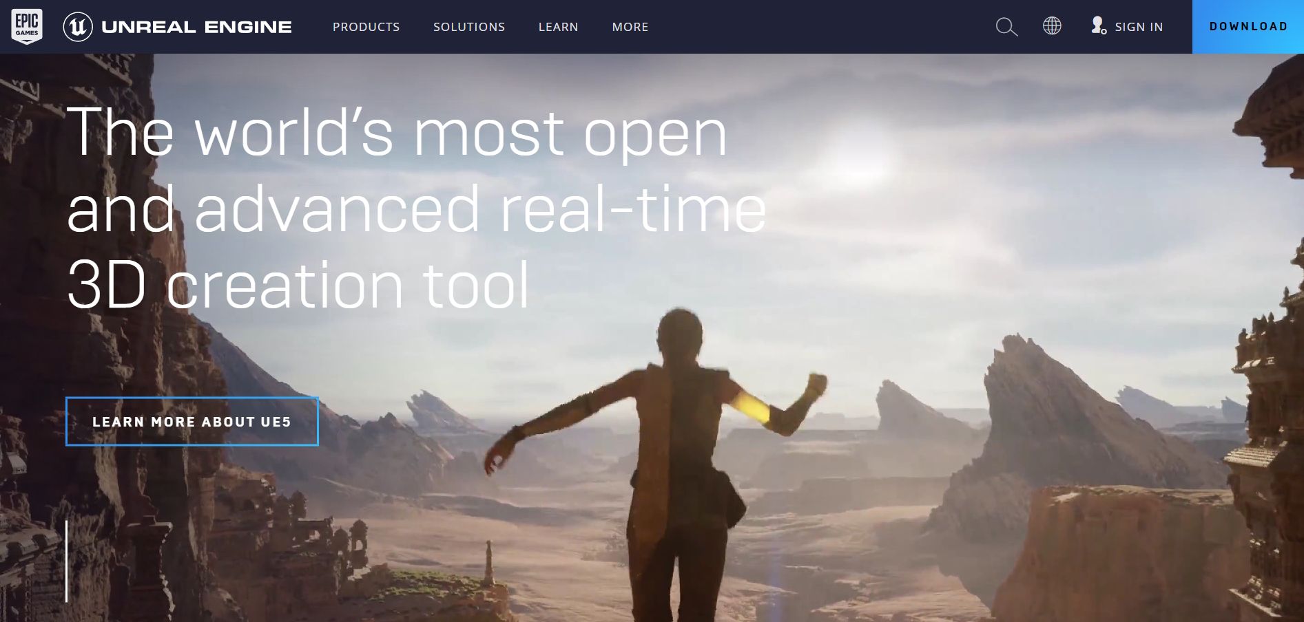 cropped home page of Unreal Engine