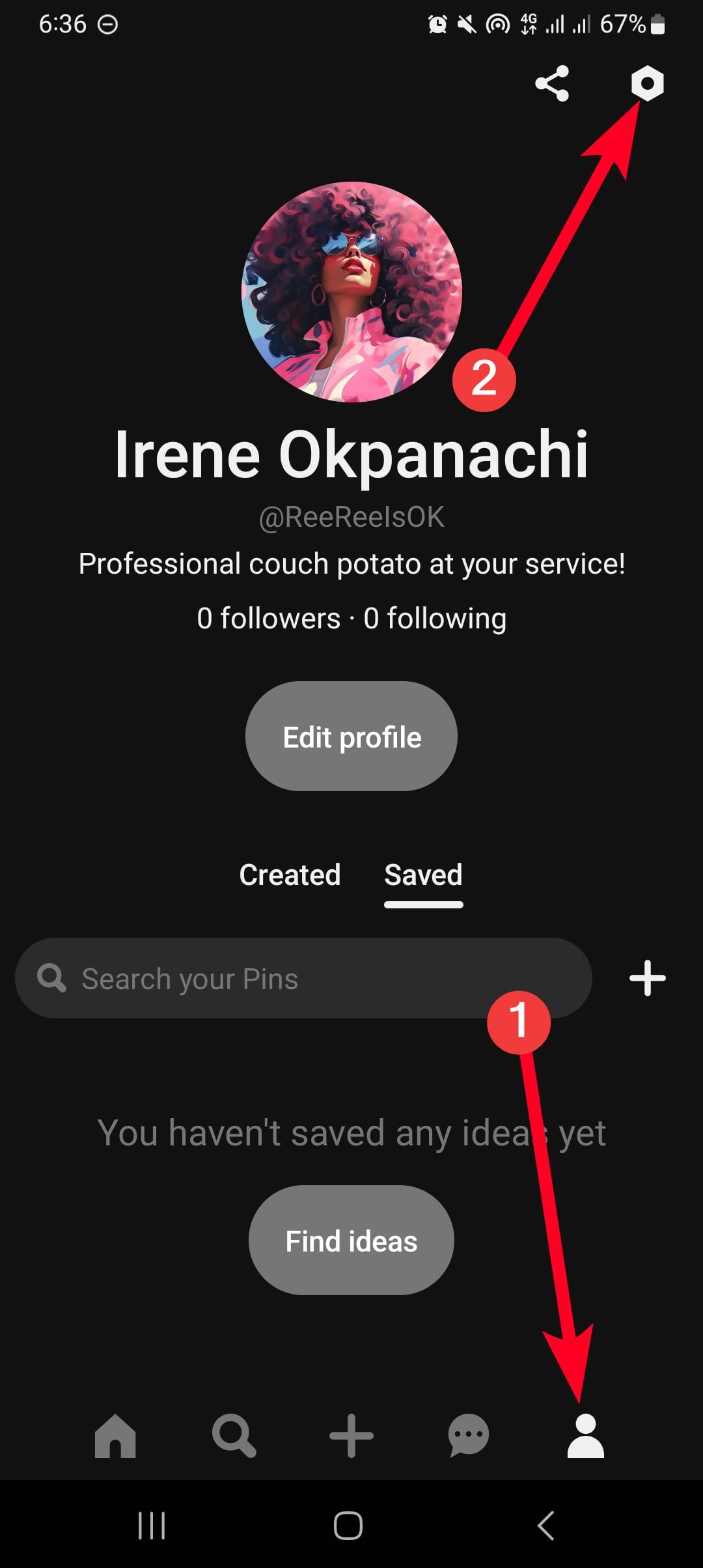 Particular person profile on Pinterest mobile app