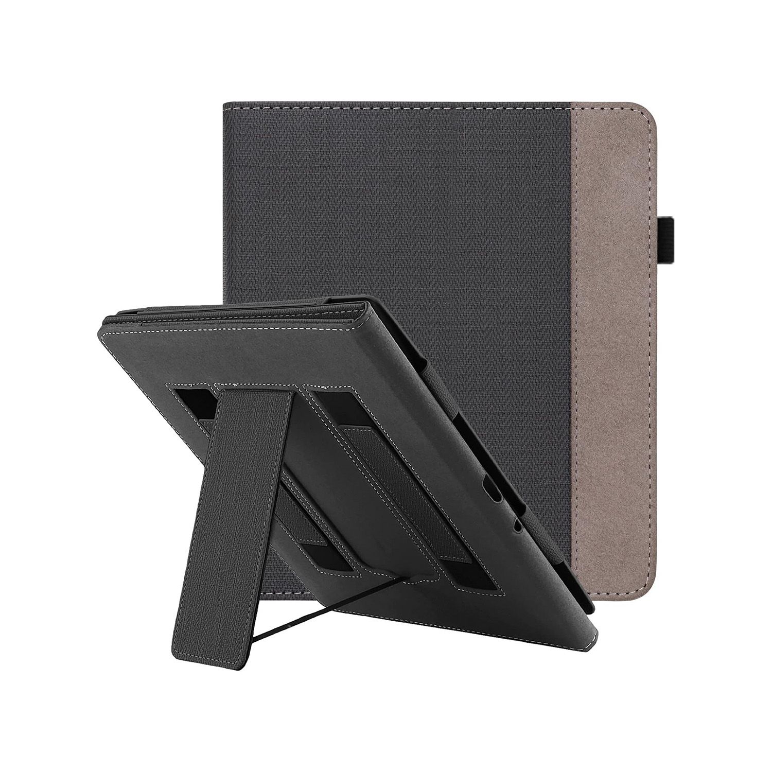 The Walnew Stand Case for Kindle Scribe offers two hand straps and a PU leather construction.