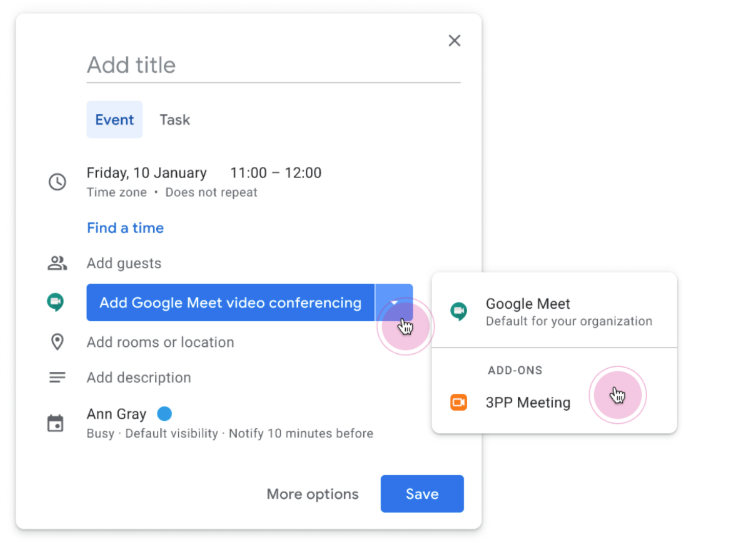 Screenshot showing  insert add-ons on Google meet