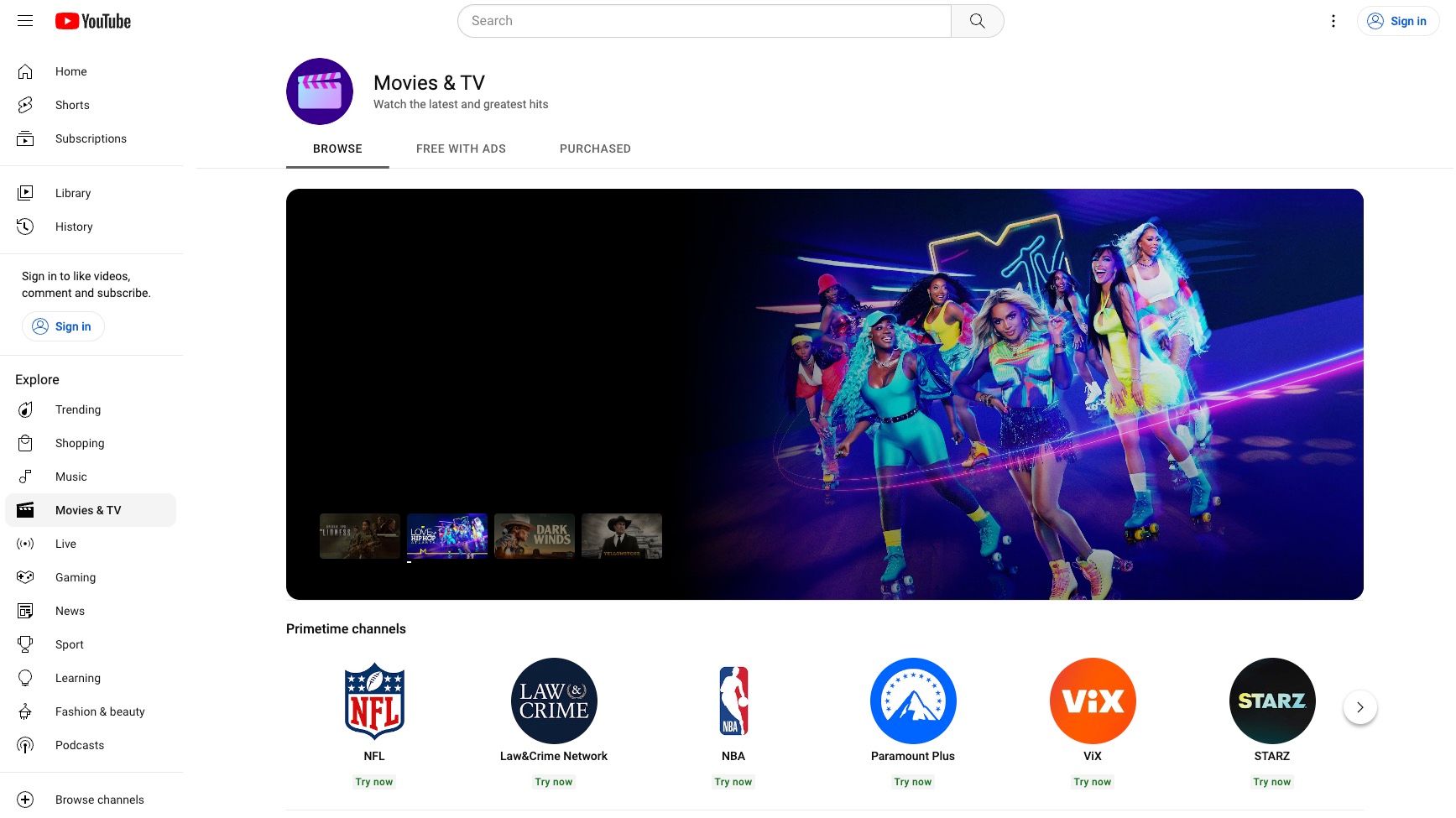 YouTube Movies & TV half