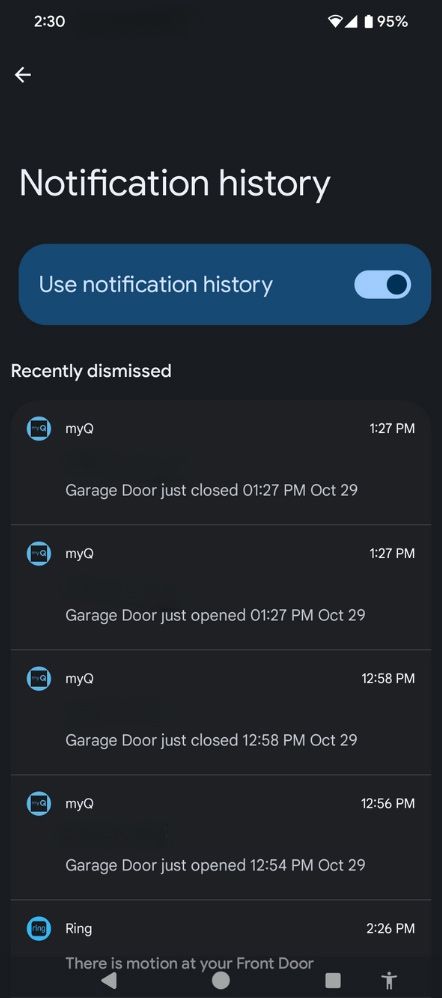 This is an example of the Android 14 Notification History screen
