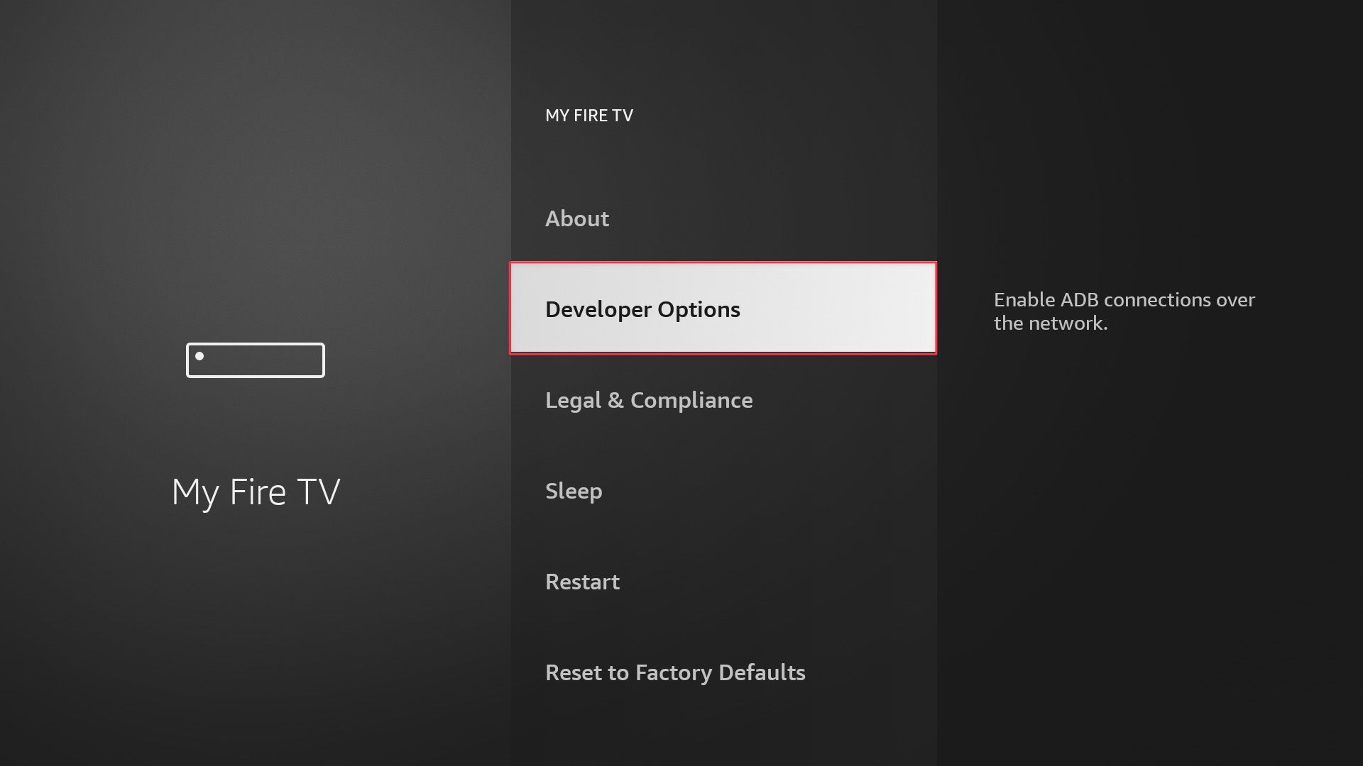 Open Developer Options in Fire TV