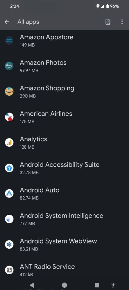 This is the Settings screen showing all of your installed apps.